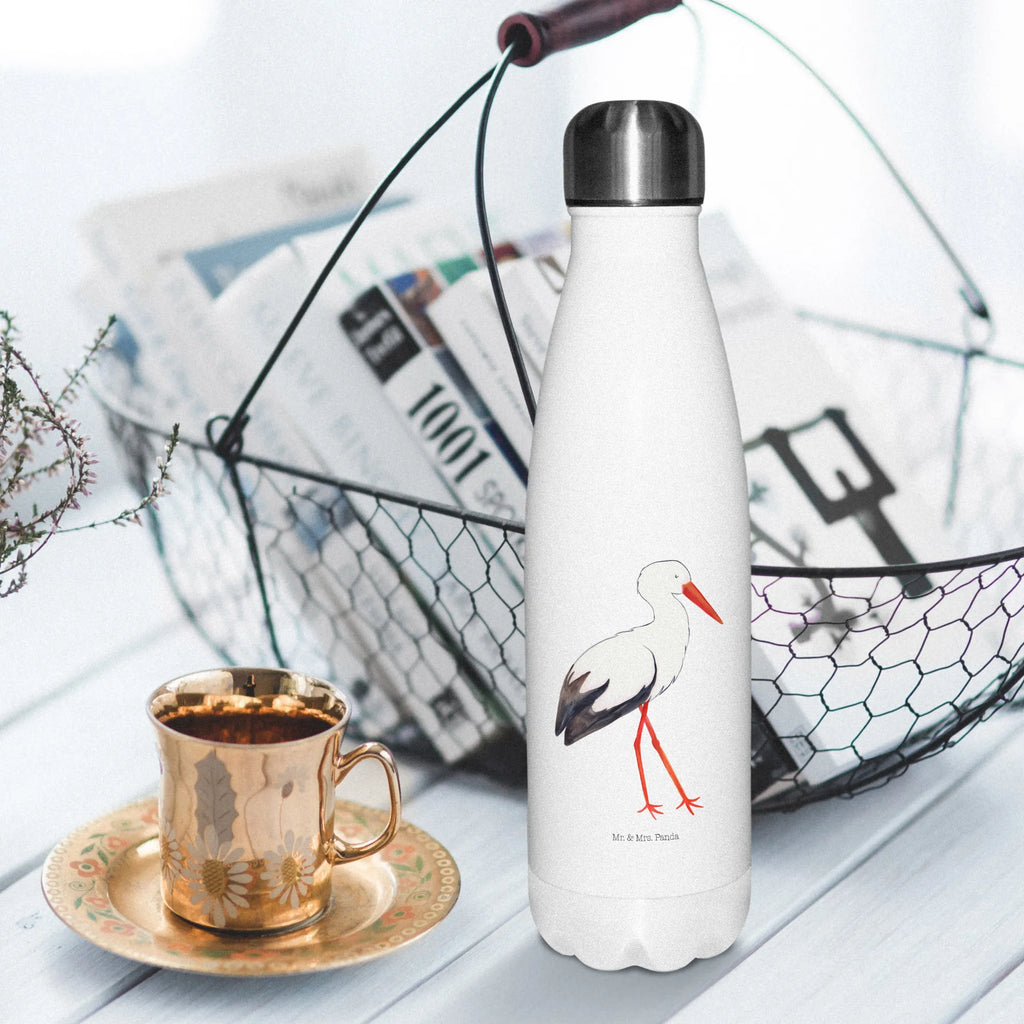 Insulated bottle Stork Thermos, Thermos bottle, stainless steel, Thermos bottles, Thermos bottle 500ml, small animals, cute, funny, cute animal motives, hand drawn, small world, funny sayings, good mood, happy, gifts, gift ideas, special gifts, animal lover, card, mothers, baby bump, stork, baby, becoming a mother, pregnancy, pregnant, birth, mother