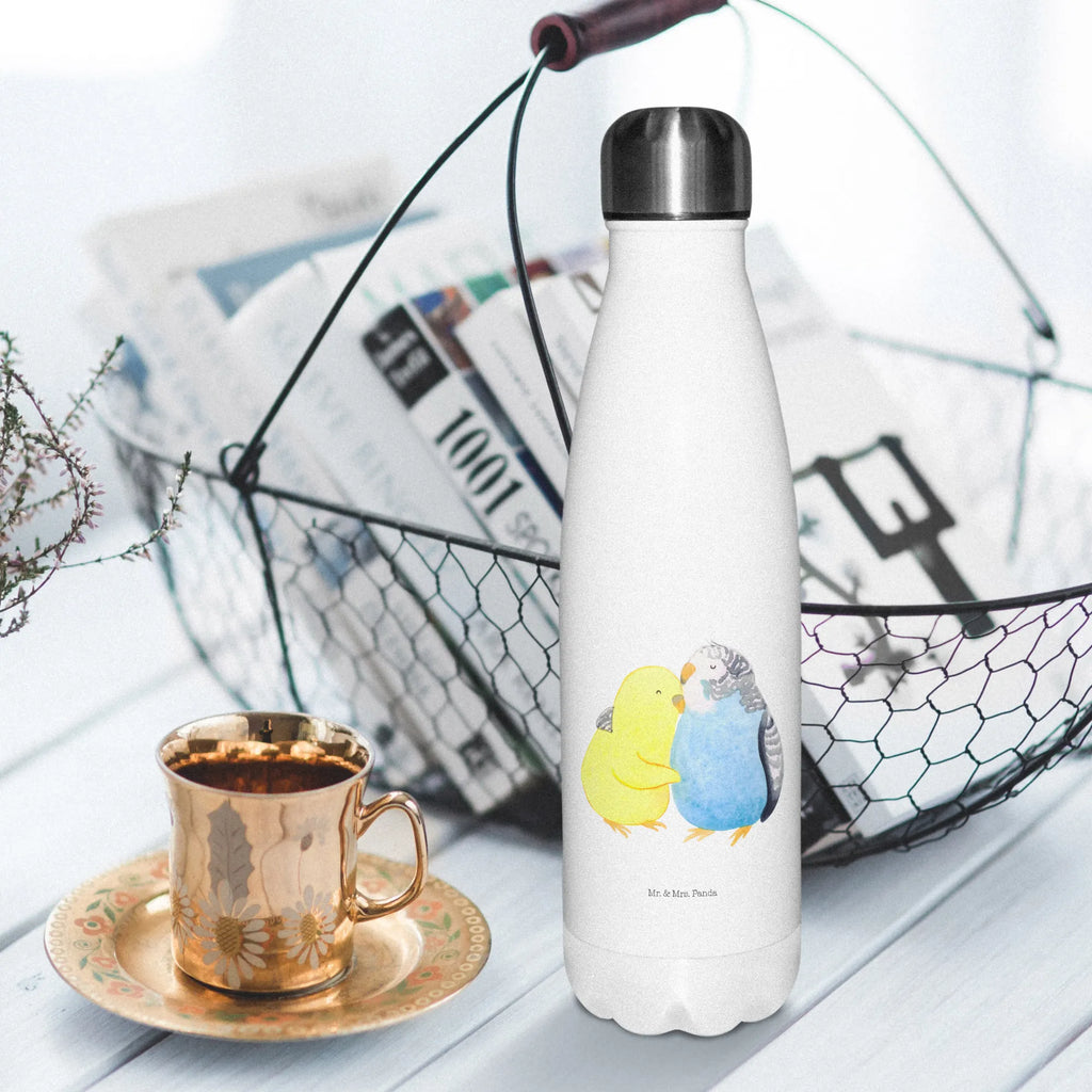 Insulated bottle Parakeets in love Thermos, Thermos bottles, stainless steel, Thermos bottle 500ml, Thermos bottle, Love, Loving, Two, Together, Marriage, Engagement, Proposal of marriage, Love gift, gift for her, gift for him, anniversary gift, trust, cuddling, budgie, birds, closeness, love