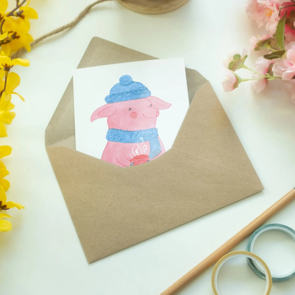 Kartka okolicznościowa świnia grzane wino Klappkarte, Karte, Einladungskarte, Geburtstagskarte, Grußkarte, Hochzeitskarte, Glückwunschkarte, Ansichtskarten, Winter, Weihnachten, Weihnachtsdeko, Nikolaus, Advent, Heiligabend, Wintermotiv, Glühschwein, Weihnachtsmarkt, Glühwein, Punsch