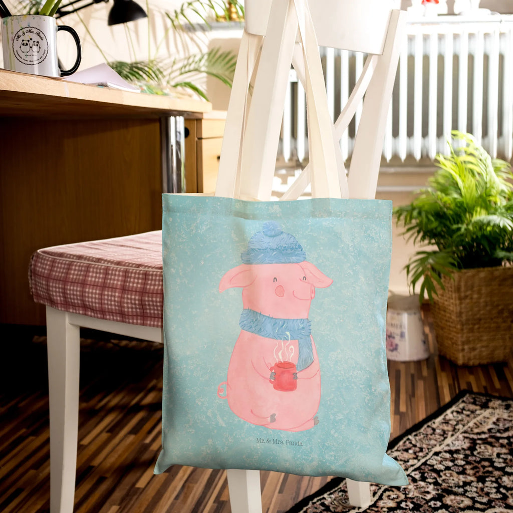 Shopping bag Pig Mulled wine Carrier bag, cloth bag, pouch, bag, shopper, shoulder bag, cotton bag, Winter, Christmas, Christmas time, snow, mulled pig, mulled wine, punch, Christmas market