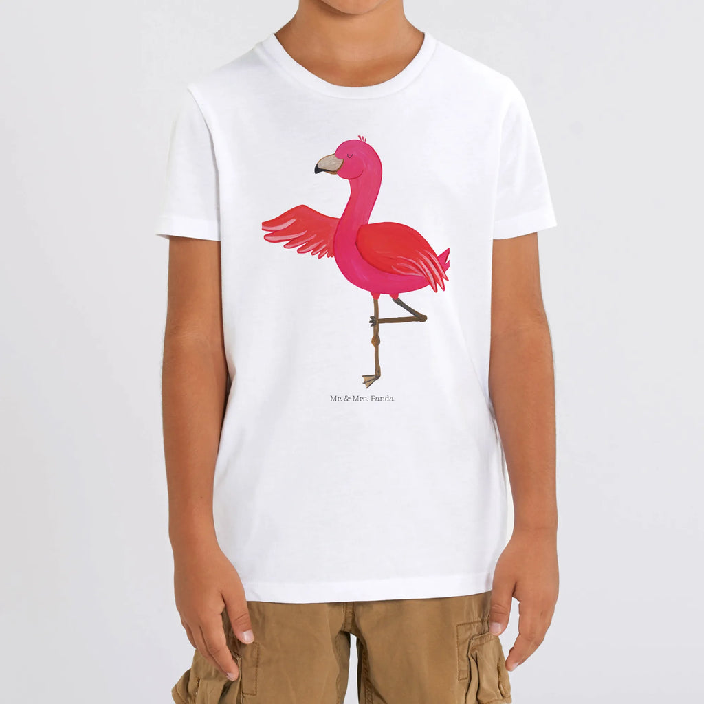 Organiczna koszulka dziecięca Flamingo joga Kinder T-Shirt Jungen, Kinder T-Shirt Mädchen, Kinder T-Shirt, Flamingo, Entspannung, Yoga, Tiefenentspannung, Namaste, Aufregen, Ärger, Achtsamkeit, Yoga-Übung, Vogel