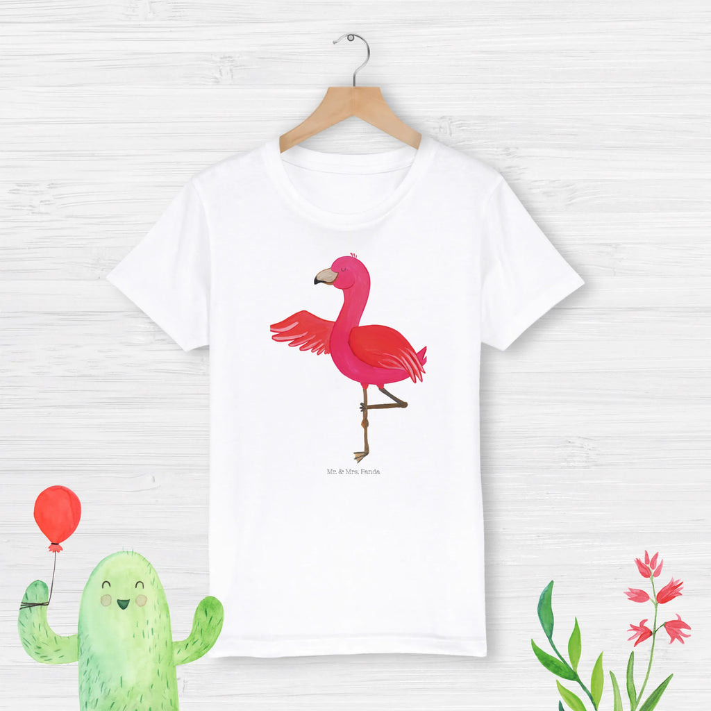 Organiczna koszulka dziecięca Flamingo joga Kinder T-Shirt Jungen, Kinder T-Shirt Mädchen, Kinder T-Shirt, Flamingo, Entspannung, Yoga, Tiefenentspannung, Namaste, Aufregen, Ärger, Achtsamkeit, Yoga-Übung, Vogel