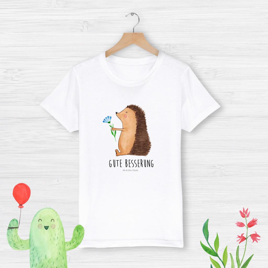 Organiczna koszulka dziecięca jeż Kwiaty Kinder T-Shirt Jungen, Kinder T-Shirt Mädchen, Kinder T-Shirt, Gute Laune, Tiere, Tiermotive, Lustige Sprüche, Gute Besserung, krank, Krankheit, Krankenhaus, Genesungswünsche, Besuch, Igel