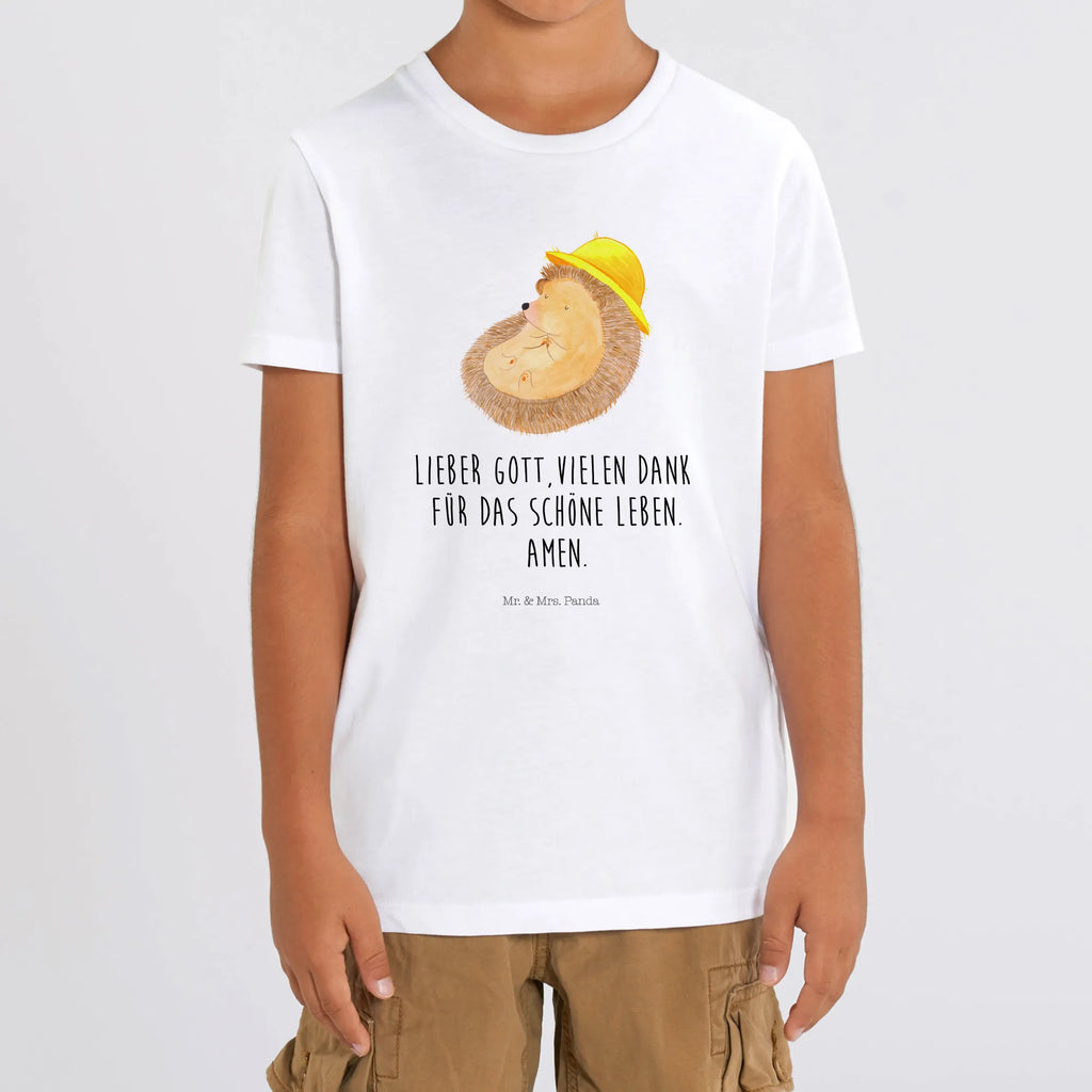 Organiczna koszulka dziecięca jeż Modlić się Kinder T-Shirt Mädchen, Kinder T-Shirt, Kinder T-Shirt Jungen, Lustige Sprüche, Gute Laune, Tiere, Tiermotive, Dankbar, Amen, Leben, Gott, Genießen, Igel mit Hut, Dankbarkeit, Sonnenhut, Dankbar sein, Beten, Igel