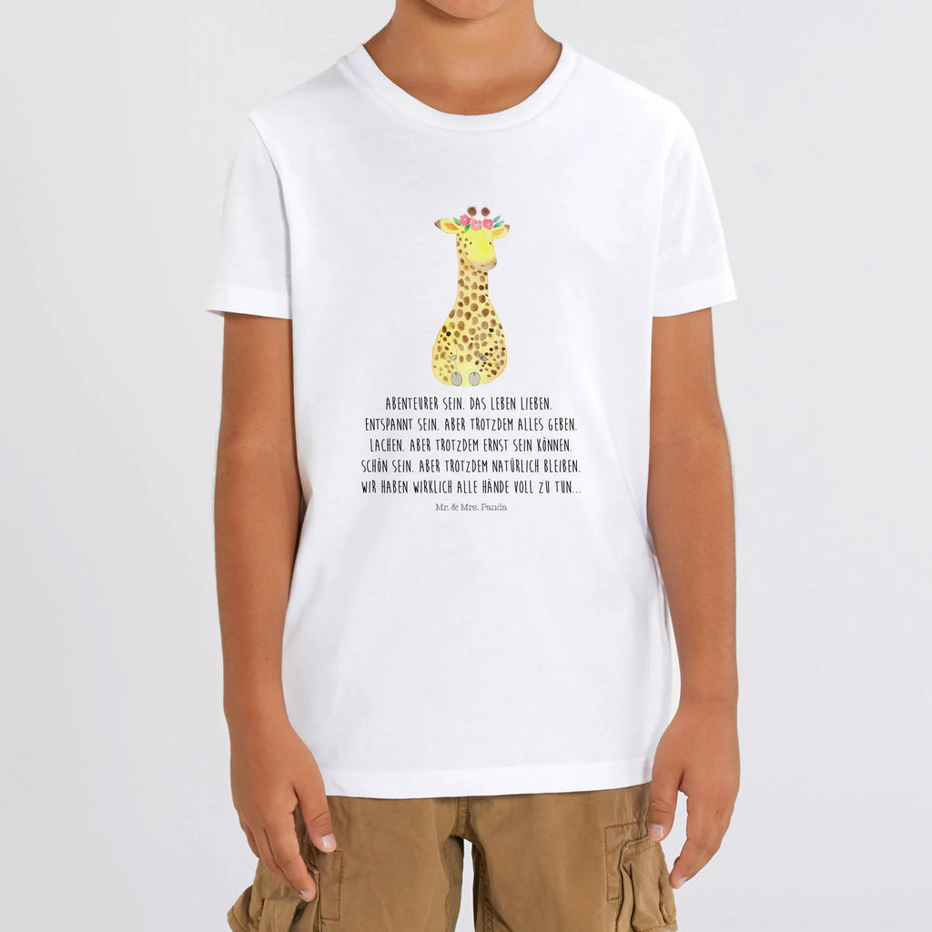 Organiczna koszulka dziecięca żyrafa Wieniec kwiatów Kinder T-Shirt Mädchen, Kinder T-Shirt, Kinder T-Shirt Jungen, Wildtiere, Afrika, Abenteurer, Selbstliebe, Blumenkranz, Giraffe, Freundin