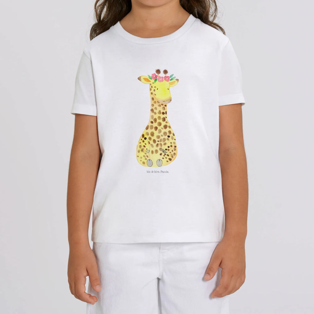 Organiczna koszulka dziecięca żyrafa Wieniec kwiatów Kinder T-Shirt Mädchen, Kinder T-Shirt, Kinder T-Shirt Jungen, Wildtiere, Afrika, Abenteurer, Selbstliebe, Blumenkranz, Giraffe, Freundin