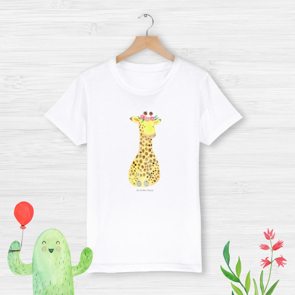 Organiczna koszulka dziecięca żyrafa Wieniec kwiatów Kinder T-Shirt Mädchen, Kinder T-Shirt, Kinder T-Shirt Jungen, Wildtiere, Afrika, Abenteurer, Selbstliebe, Blumenkranz, Giraffe, Freundin
