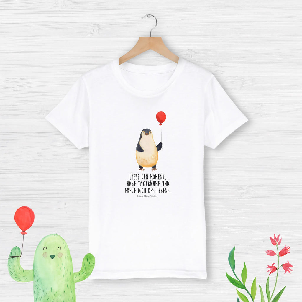 Organiczna koszulka dziecięca pingwin balon Kinder T-Shirt Jungen, Kinder T-Shirt, Kinder T-Shirt Mädchen, Pinguin, Neustart, Tagträume, Luftballon, Lebenslust, Motivation, Liebe, Geschenk Freundin, Geschenkidee, Pinguine, Neues Leben, Glück, Beste Freundin