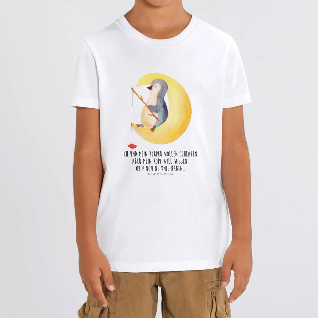 Organiczna koszulka dziecięca pingwin księżyc Kinder T-Shirt Jungen, Kinder T-Shirt, Kinder T-Shirt Mädchen, Pinguin, schlafen, Spruch, Pinguine, Nachtruhe, Schlafzimmer, Schlafstörungen, Gästezimmer, Einschlafen