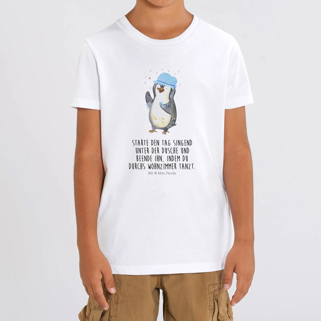 Organiczna koszulka dziecięca Pingwin Prysznic Kinder T-Shirt Jungen, Kinder T-Shirt Mädchen, Kinder T-Shirt, Pinguin, Lebensmotto, glücklich sein, Dusche, Duschen, Neustart, Motivation, Pinguine, Neuanfang