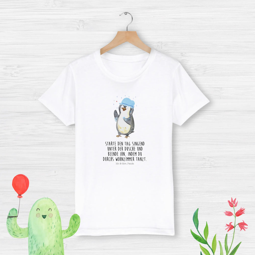 Organiczna koszulka dziecięca Pingwin Prysznic Kinder T-Shirt Jungen, Kinder T-Shirt Mädchen, Kinder T-Shirt, Pinguin, Lebensmotto, glücklich sein, Dusche, Duschen, Neustart, Motivation, Pinguine, Neuanfang