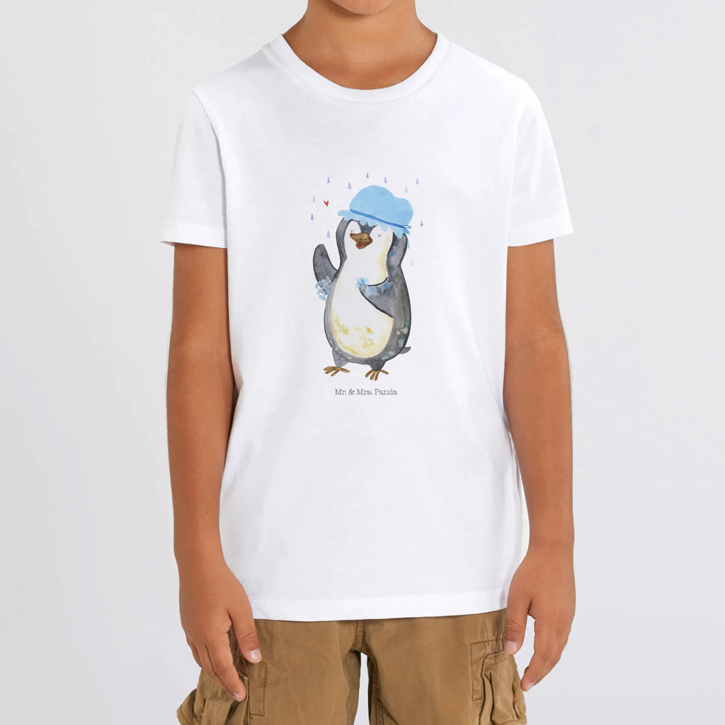 Organiczna koszulka dziecięca Pingwin Prysznic Kinder T-Shirt Jungen, Kinder T-Shirt Mädchen, Kinder T-Shirt, Pinguin, Lebensmotto, glücklich sein, Dusche, Duschen, Neustart, Motivation, Pinguine, Neuanfang