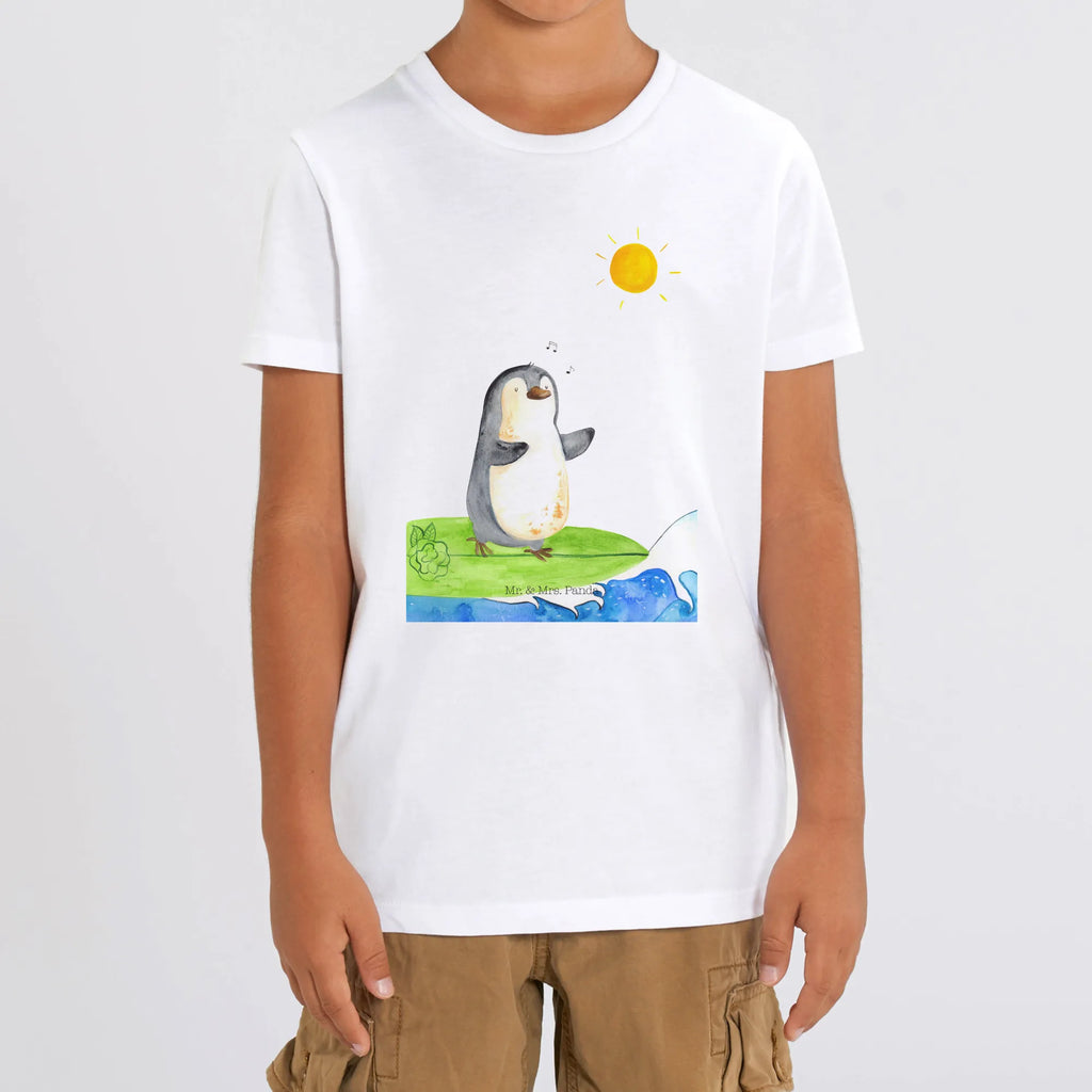 Organiczna koszulka dziecięca Pingwin surfista Kinder T-Shirt Mädchen, Kinder T-Shirt Jungen, Kinder T-Shirt, Pinguin, Hawaii, Urlaub, Wellen Reiten, Pinguine, Portugal, Surfen, Surfer, Wellen
