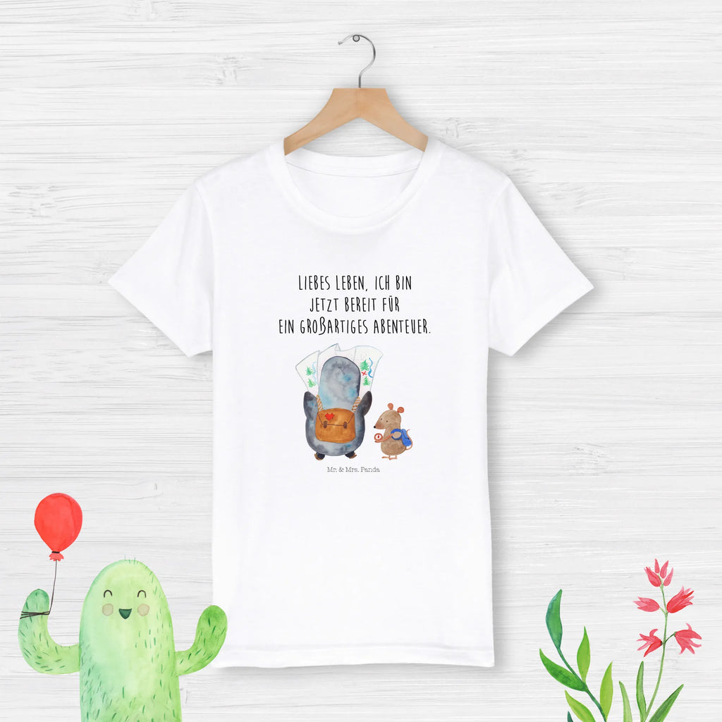 Organiczna koszulka dziecięca Pingwin i Mysz Wędrowcy Kinder T-Shirt, Kinder T-Shirt Jungen, Kinder T-Shirt Mädchen, Pinguin, Abenteurer, Wandern, Pinguine, Ausflug, Roadtrip, Abenteuer, Wanderlust