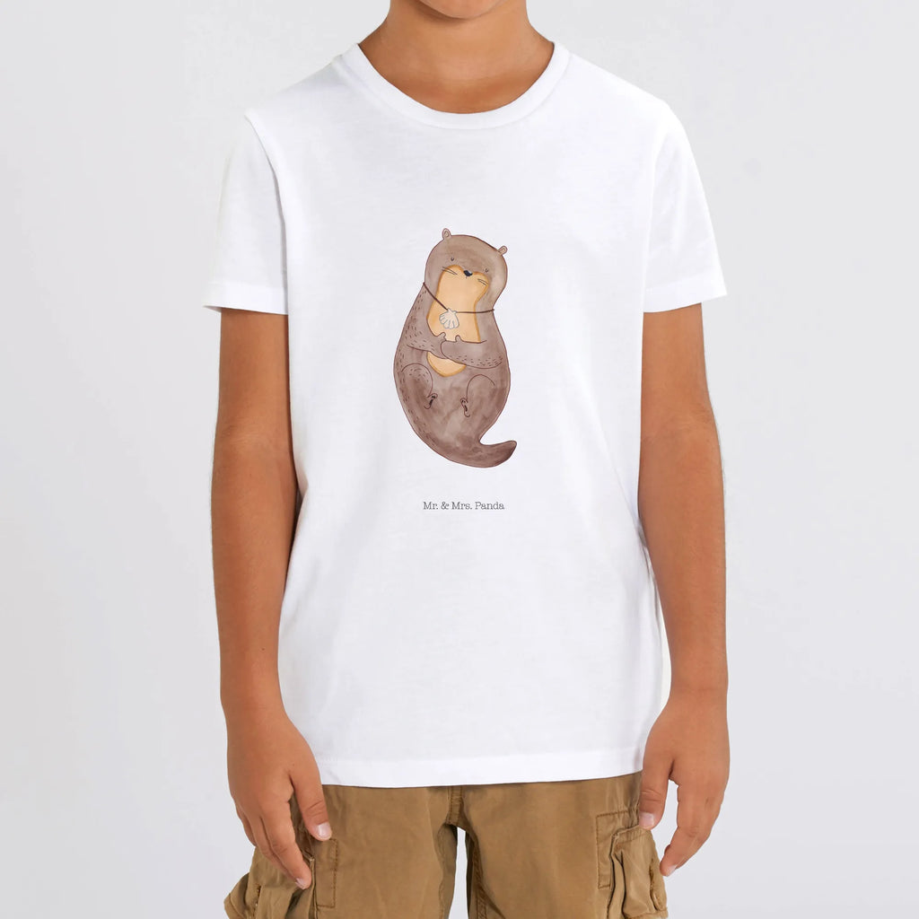 Organiczna koszulka dziecięca wydra muszla Kinder T-Shirt, Kinder T-Shirt Mädchen, Kinder T-Shirt Jungen, Otter, Fischotter, Seeotter, Otterliebe, Büro, grübeln, Tagträumen, träumen, Motivation