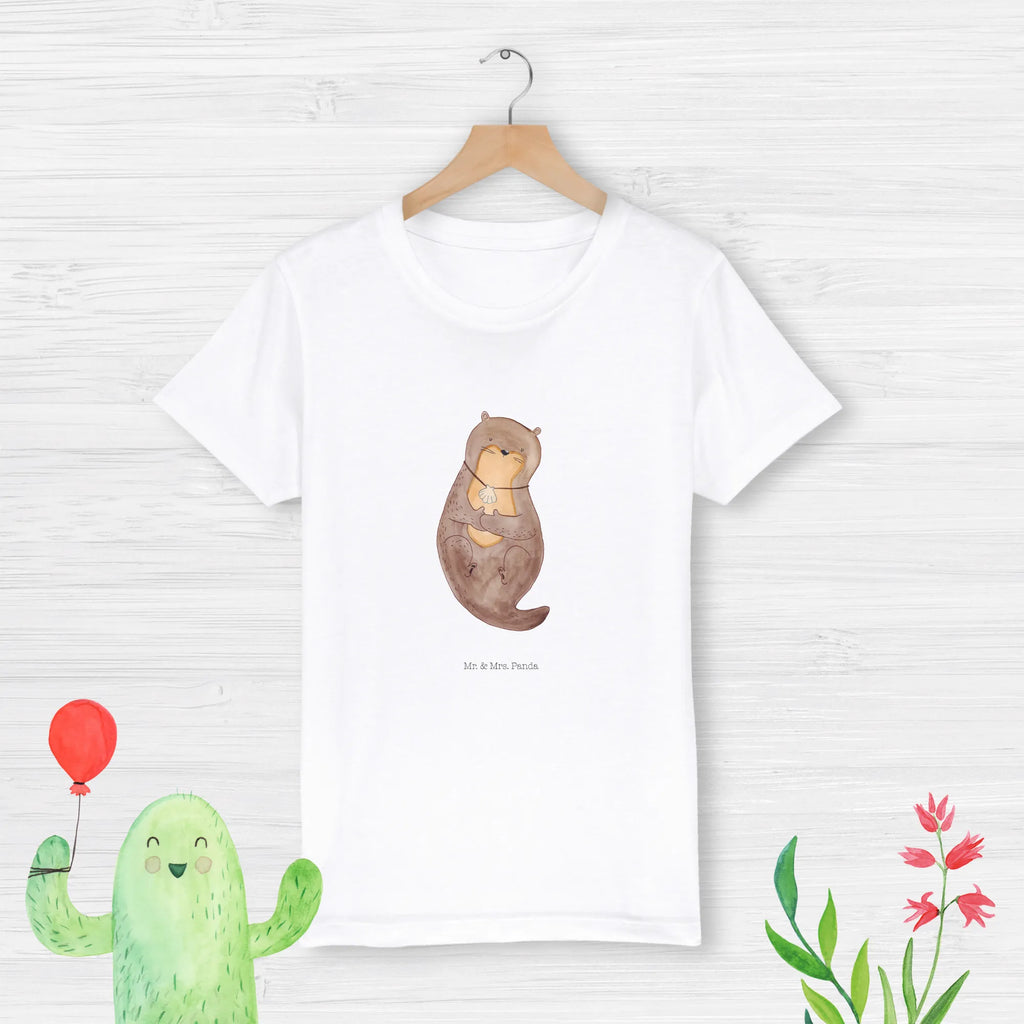 Organiczna koszulka dziecięca wydra muszla Kinder T-Shirt, Kinder T-Shirt Mädchen, Kinder T-Shirt Jungen, Otter, Fischotter, Seeotter, Otterliebe, Büro, grübeln, Tagträumen, träumen, Motivation