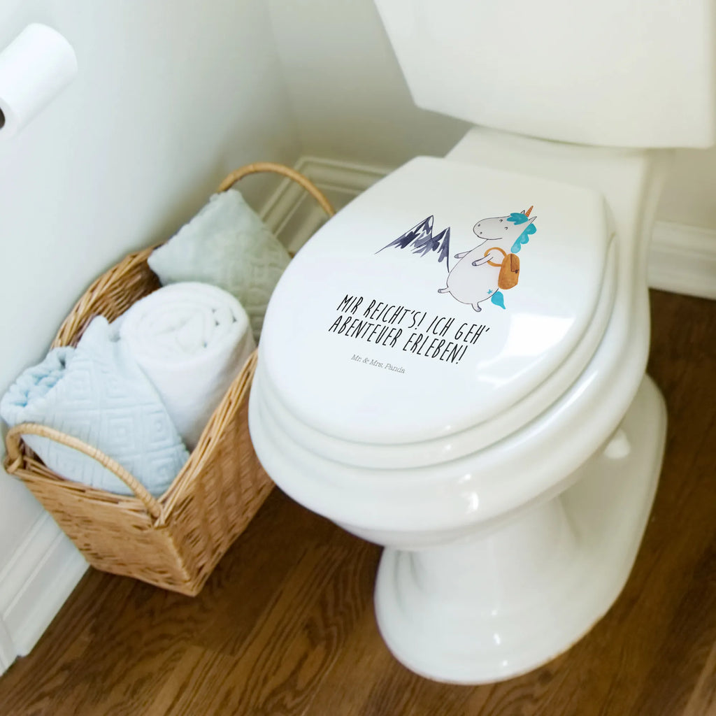 Motiv WC Sitz Einhorn Bergsteiger WC-Sitz, Toilettendeckel, Klobrille, Klodeckel, Toilette, Einhorn, Einhörner, Einhorn Deko, Unicorn, Abenteurer, Urlaub, Weltenbummler, Reisen, Bergsteiger, Weltreise, Berge, Abenteuer, Entdecker