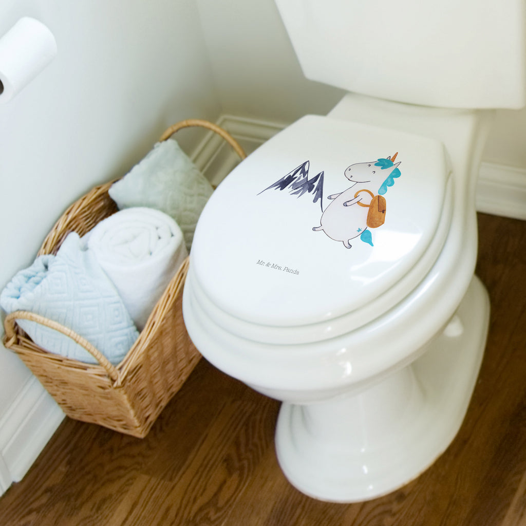 Motiv WC Sitz Einhorn Bergsteiger WC-Sitz, Toilettendeckel, Klobrille, Klodeckel, Toilette, Einhorn, Einhörner, Einhorn Deko, Unicorn, Abenteurer, Urlaub, Weltenbummler, Reisen, Bergsteiger, Weltreise, Berge, Abenteuer, Entdecker
