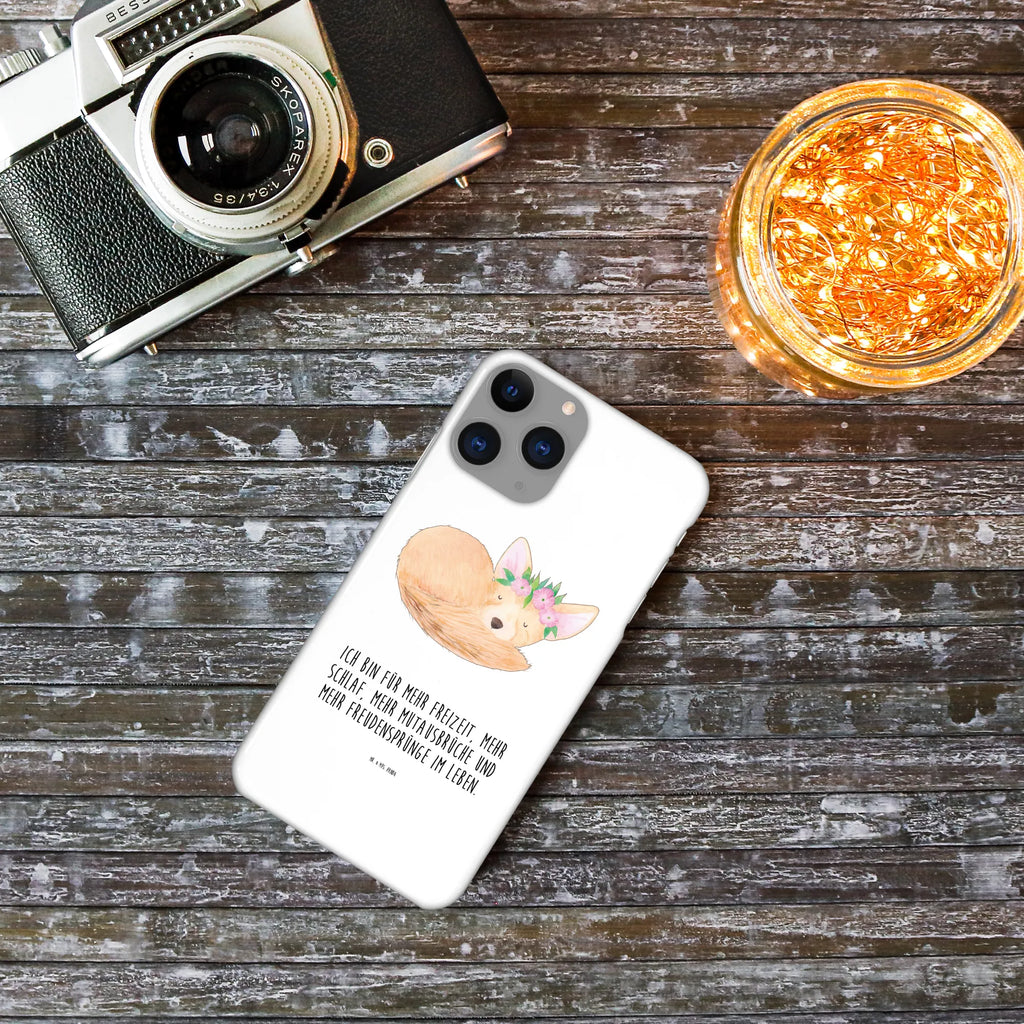 Handyhülle Wüstenfuchs Blumen Handy, Hülle, Cover, Iphone 10, Handycover, Iphone X, Handy Case, Handyhülle, Wildtiere, Afrika, Wüstenfuchs, Blumen, Blumenkranz, Glücklich, Wüste