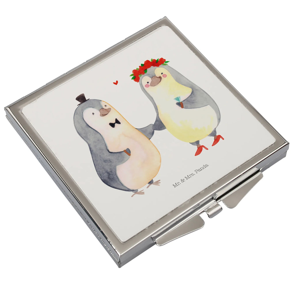 Kwadratowe lusterko do torebki Ślub pingwinów Miłość, partner, przyjaciel, przyjaciółka, mąż, żona, wesele, zaręczyny, prośba o rękę, prezent miłosny, rocznica, dzień ślubu