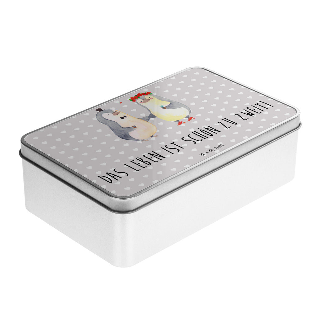 Metal tin Penguins getting married container, metal box, aluminium tin, storage box, tin box, Tin can, tins, storage tin, cookie tin, lock-up box, lunch box, Love, Loving, Two, Together, Marriage, Engagement, Proposal of marriage, Love gift, gift for her, gift for him, anniversary gift
