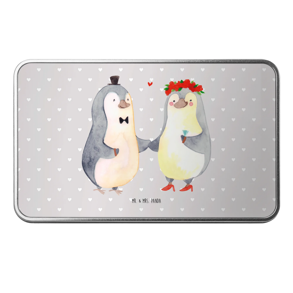 Metal tin Penguins getting married container, metal box, aluminium tin, storage box, tin box, Tin can, tins, storage tin, cookie tin, lock-up box, lunch box, Love, Loving, Two, Together, Marriage, Engagement, Proposal of marriage, Love gift, gift for her, gift for him, anniversary gift