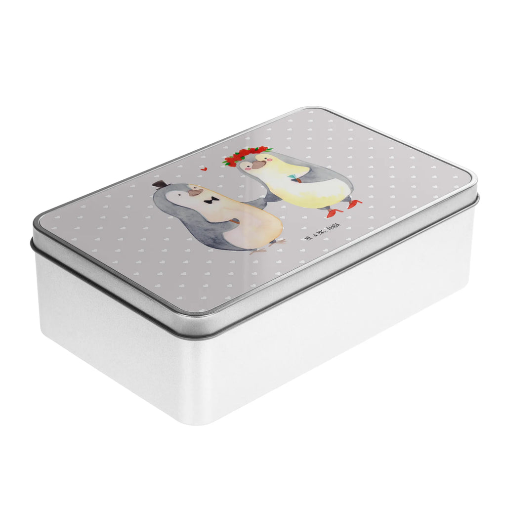 Metal tin Penguins getting married container, metal box, aluminium tin, storage box, tin box, Tin can, tins, storage tin, cookie tin, lock-up box, lunch box, Love, Loving, Two, Together, Marriage, Engagement, Proposal of marriage, Love gift, gift for her, gift for him, anniversary gift