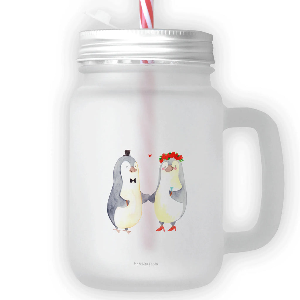 Mason jar drinking glass Penguins getting married glass, summer glass, preserving glass, drinking glass, handle glass, Mason Jar, cocktail glass, Love, Loving, Two, Together, Marriage, Engagement, Proposal of marriage, Love gift, gift for her, gift for him, anniversary gift