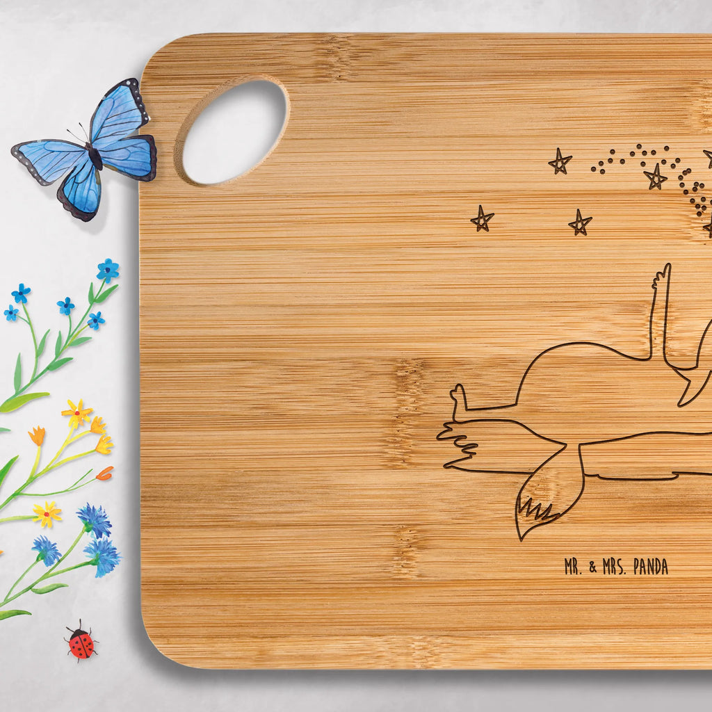 Frühstücksbrett Fuchs Sterne Frühstücksbrett, Holzbrett, Holzbrettchen, Servierbrett, Hackbrett, Küchenbrett, Brett, Schneidebrett, Fuchs, Spruch schön, Füchse, Always Look on the Bright Side of Life, Spruch positiv, tröstende Worte, Romantik