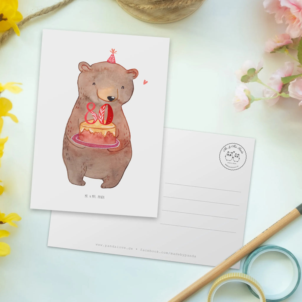 Postkarte Bär Torte 80. Geburtstag Karte, Grußkarte, Einladung Geburtstag, Einladung, Ansichtskarten, Postkarte, Ansichtskarte, Einladungskarten Geburtstag, Einladungskarte, Geschenkkarte, Geburtstagskarte, Dankeskarte, Geburtstag, Geburtstagsgeschenk, Geschenk, Party, Torte, Feiern, Kuchen