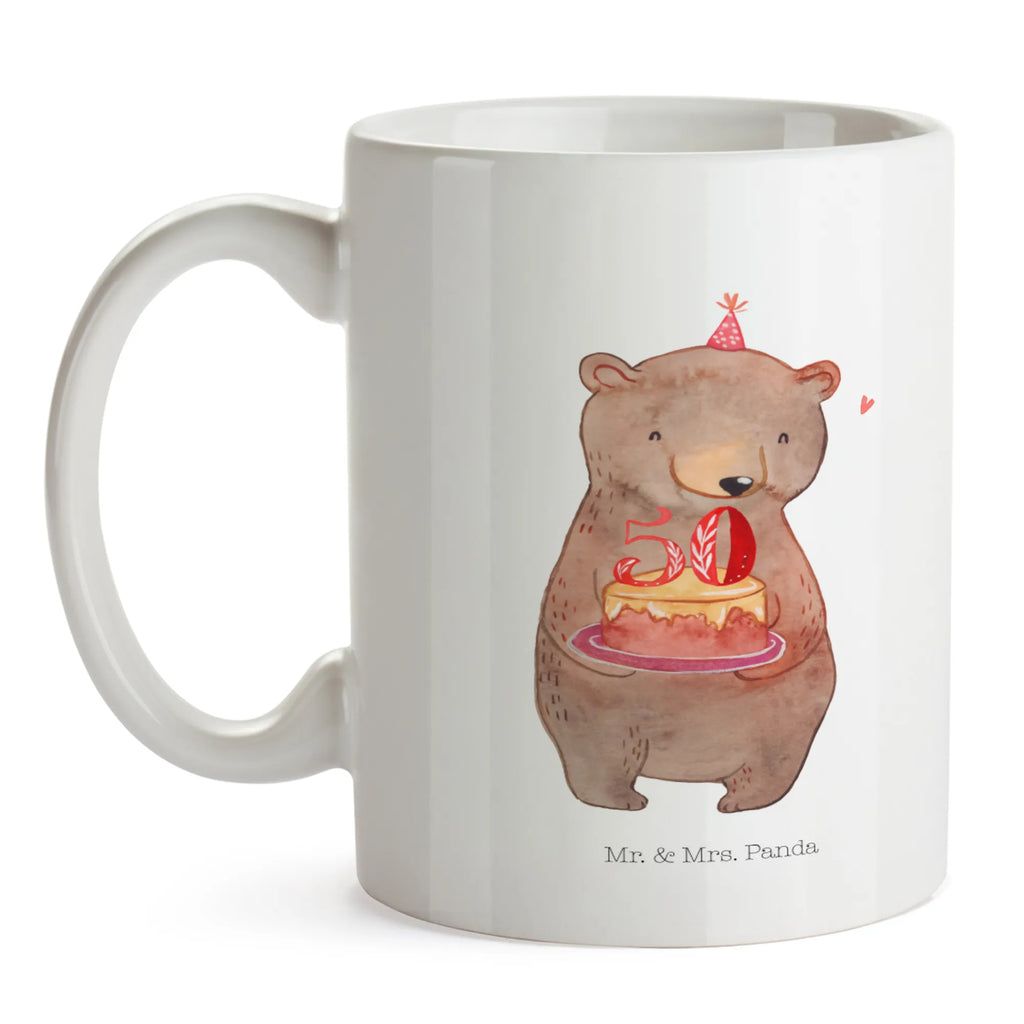 Tasse Bär Torte 50. Geburtstag Tasse mit Motiven, Tasse, Kaffeetasse, Geschenktasse, Porzellantasse, Bürotasse, Keramiktasse, Teetasse, Tasse mit Zitaten, Geburtstag, Geburtstagsgeschenk, Geschenk, Torte, Feiern, Party, Kuchen