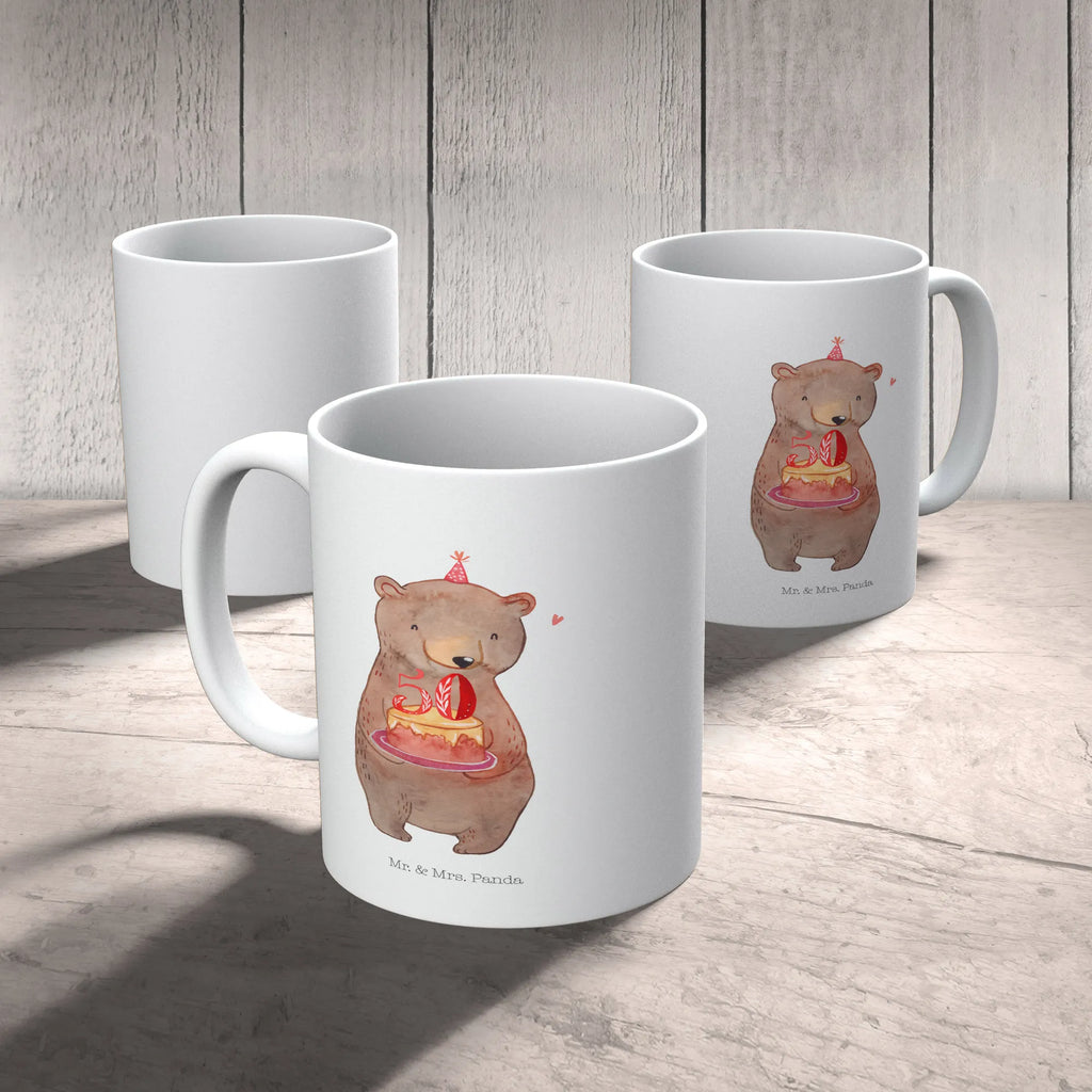 Tasse Bär Torte 50. Geburtstag Tasse mit Motiven, Tasse, Kaffeetasse, Geschenktasse, Porzellantasse, Bürotasse, Keramiktasse, Teetasse, Tasse mit Zitaten, Geburtstag, Geburtstagsgeschenk, Geschenk, Torte, Feiern, Party, Kuchen