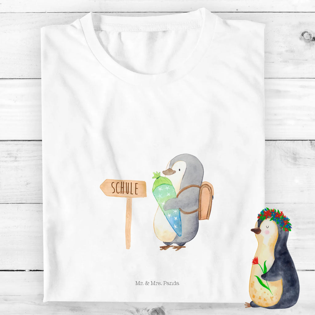Organiczna koszulka dziecięca pingwin torebka na rozpoczęcie szkoły Kinder T-Shirt Jungen, Kinder T-Shirt, Kinder T-Shirt Mädchen, Pinguin, Geschenk Zur Einschulung, Schulranzen, Einschulung, 1. Klasse, Erster Schultag, Schulanfänger