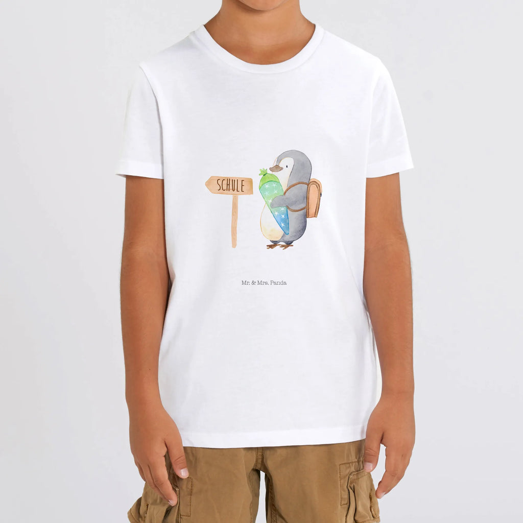 Organiczna koszulka dziecięca pingwin torebka na rozpoczęcie szkoły Kinder T-Shirt Jungen, Kinder T-Shirt, Kinder T-Shirt Mädchen, Pinguin, Geschenk Zur Einschulung, Schulranzen, Einschulung, 1. Klasse, Erster Schultag, Schulanfänger