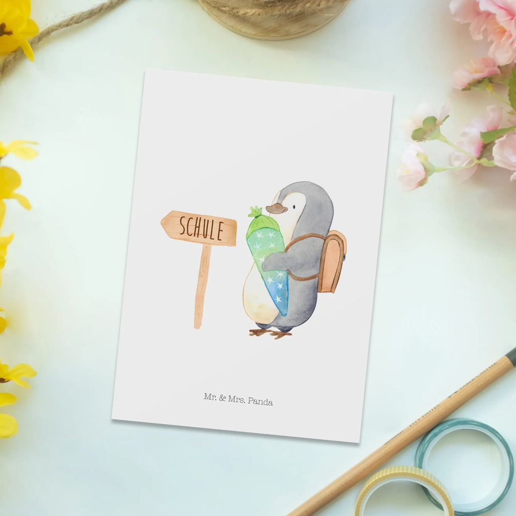 Postcard Penguin School cone North Pole, Penguins, gift for school enrolment, school beginners, first day of school, satchel, school enrolment, 1st class