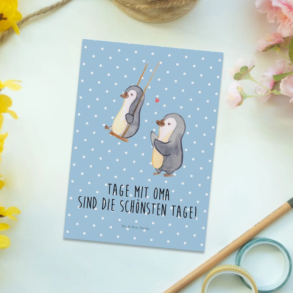 Pocztówka Babcia pingwin na huśtawce Postkarte, Motivkarte, Postkarten, Fotokarte, Designkarte, Ansichtskarten, bildkarte, Kunstkarten, einzelkarte, Grußkarte, Ansichtskarte, kunstkarte, spruchkarte, Mama, Papa, Schwester, Muttertag, Opa, Oma, Familie, Bruder, Vatertag, Geschenk für Oma, Beste Oma, Omi, Großmutter, Lieblingsoma