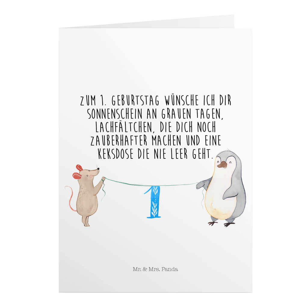 Kartka urodzinowa Pierwsze urodziny Mysz Pingwin Urodziny, prezent urodzinowy, prezent