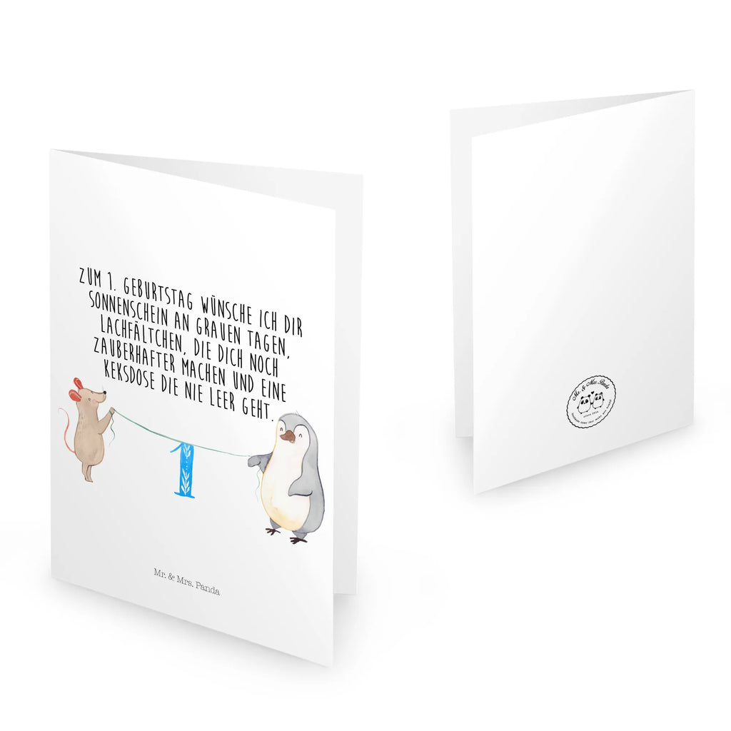 Kartka urodzinowa Pierwsze urodziny Mysz Pingwin Urodziny, prezent urodzinowy, prezent