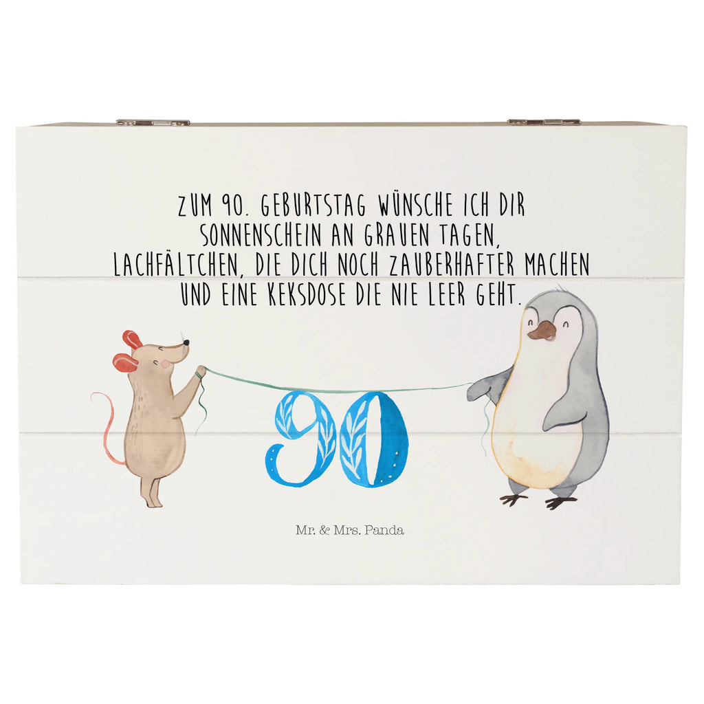 Holzkiste 90. Geburtstag Maus Pinguin Schatulle, Truhe, Geschenkdose, XXL, Kiste, Aufbewahrungsbox, Erinnerungskiste, Geschenkbox, Schatzkiste, Dekokiste, Erinnerungsbox, Holzkiste, Geburtstag, Geburtstagsgeschenk, Geschenk, Kuchen, Party, Torte, Feiern