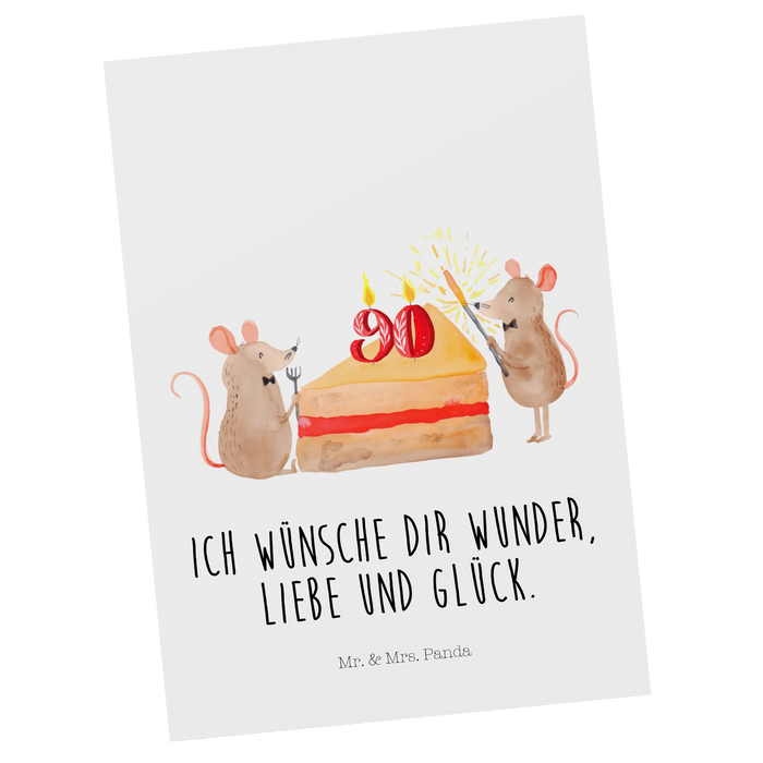 Postkarte 90. Geburtstag Mäuse Kuchen