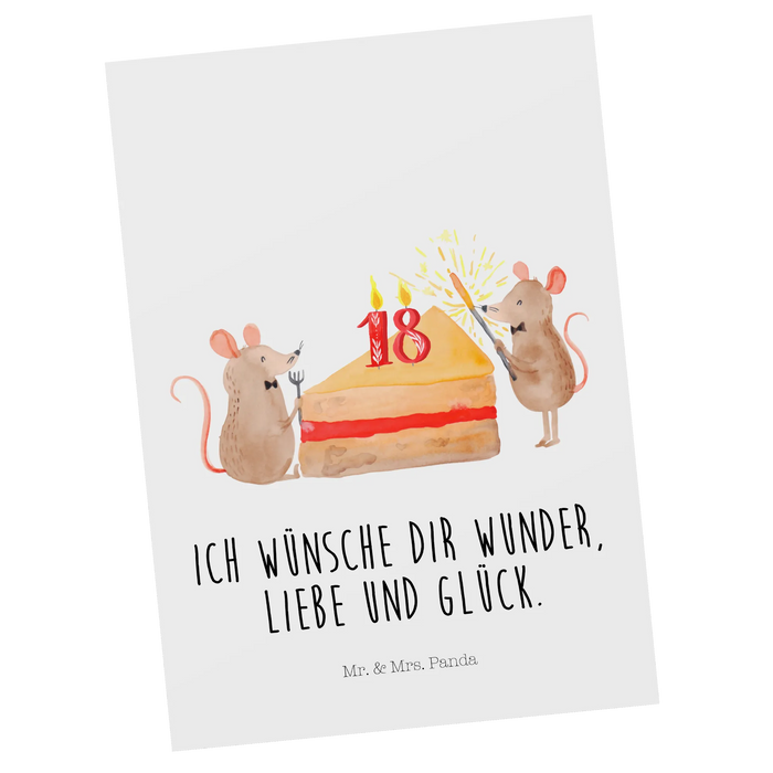 Postkarte 18. Geburtstag Mäuse Kuchen