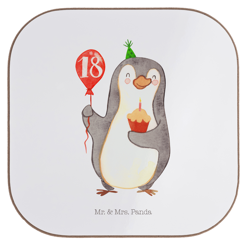 Quadratische Untersetzer 18. Geburtstag Pinguin Luftballon Bierdeckel, Glasuntersetzer, Untersetzer Gläser, Getränkeuntersetzer, Geburtstag, Geburtstagsgeschenk, Geschenk, Pinguin, Geburtstage, Happy Birthday, Geburtstagsfeier