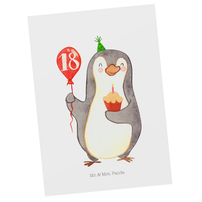 Postcard 18th birthday Penguin Balloon