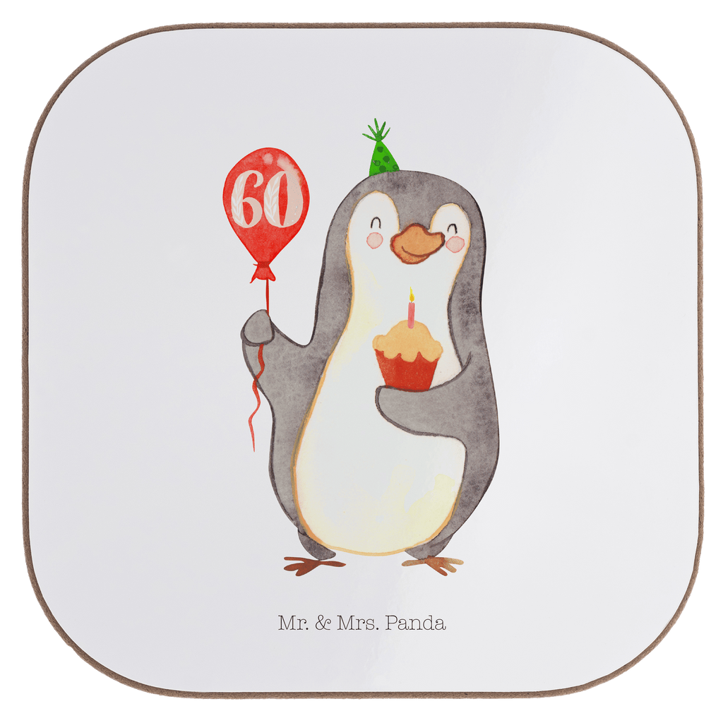 Quadratische Untersetzer 60. Geburtstag Pinguin Luftballon Bierdeckel, Glasuntersetzer, Untersetzer Gläser, Getränkeuntersetzer, Geburtstag, Geburtstagsgeschenk, Geschenk, Pinguin, Geburtstage, Happy Birthday, Geburtstagsfeier