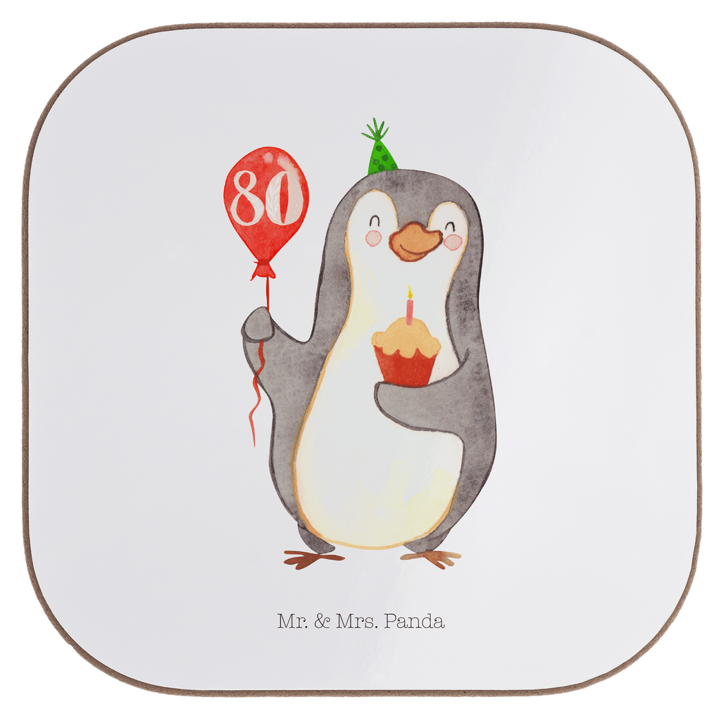 Quadratische Untersetzer 80. Geburtstag Pinguin Luftballon Bierdeckel, Glasuntersetzer, Untersetzer Gläser, Getränkeuntersetzer, Geburtstag, Geburtstagsgeschenk, Geschenk, Pinguin, Geburtstage, Happy Birthday, Geburtstagsfeier