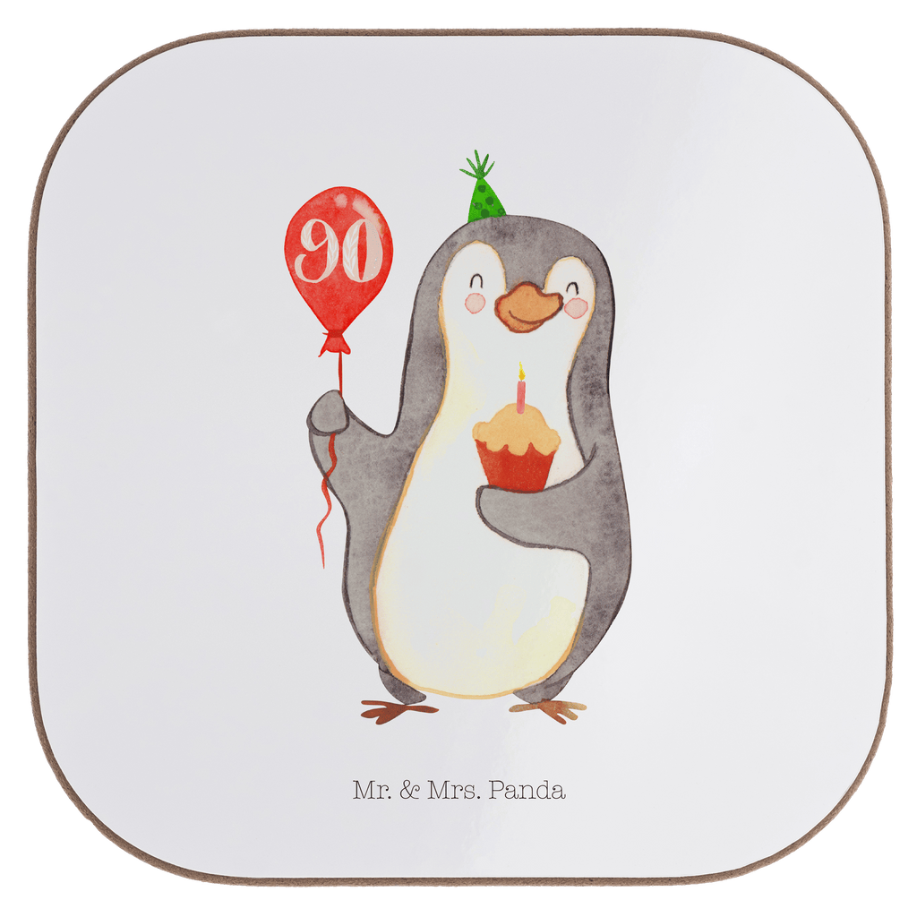 Quadratische Untersetzer 90. Geburtstag Pinguin Luftballon Bierdeckel, Glasuntersetzer, Untersetzer Gläser, Getränkeuntersetzer, Geburtstag, Geburtstagsgeschenk, Geschenk, Pinguin, Geburtstage, Happy Birthday, Geburtstagsfeier