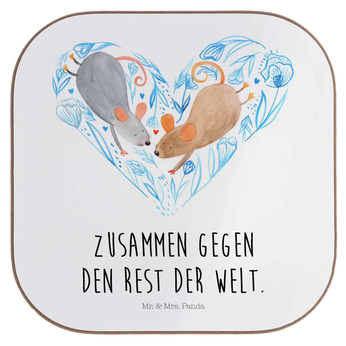 Square coaster Marriage mice heart breakfast, glass coasters, gift, Coasters, presents, party, gifts, Wedding, marriage, couple, mice, wedding, Mouse, friend, love, girlfriend, couple gift