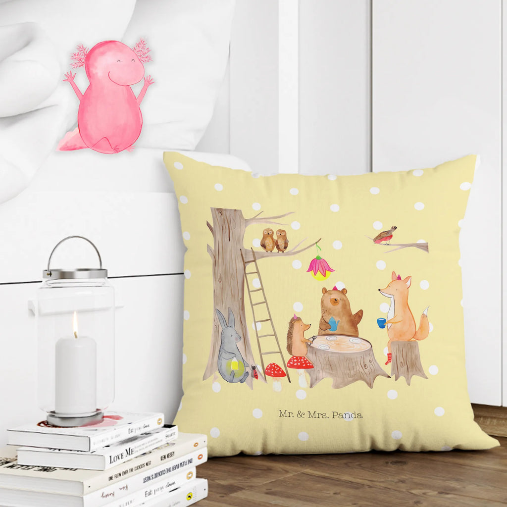 Cushion forest animals picnic soft, pillows, Pillow, pillow case, couch, pad, bed, sofa, cushion, 40x40, fluffy, 40 x 40, settee, bedroom, small animals, cute, funny, cute animal motives, hand drawn, small world, funny sayings, good mood, happy, gifts, gift ideas, special gifts, animal lover, card, forest animals, picnic, squirrel, hare, forest, fox, hedgehog, mouse