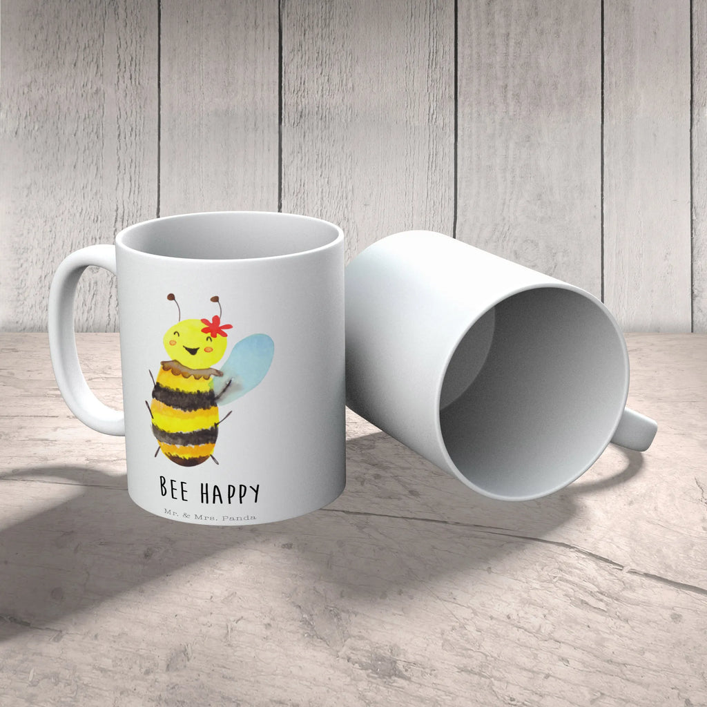 Tasse Biene Happy Porzellantasse, Bürotasse, Tasse, Kaffeetasse, Tasse mit Motiven, Tasse mit Zitaten, Keramiktasse, Geschenktasse, Teetasse, Biene, Wespe, Hummel