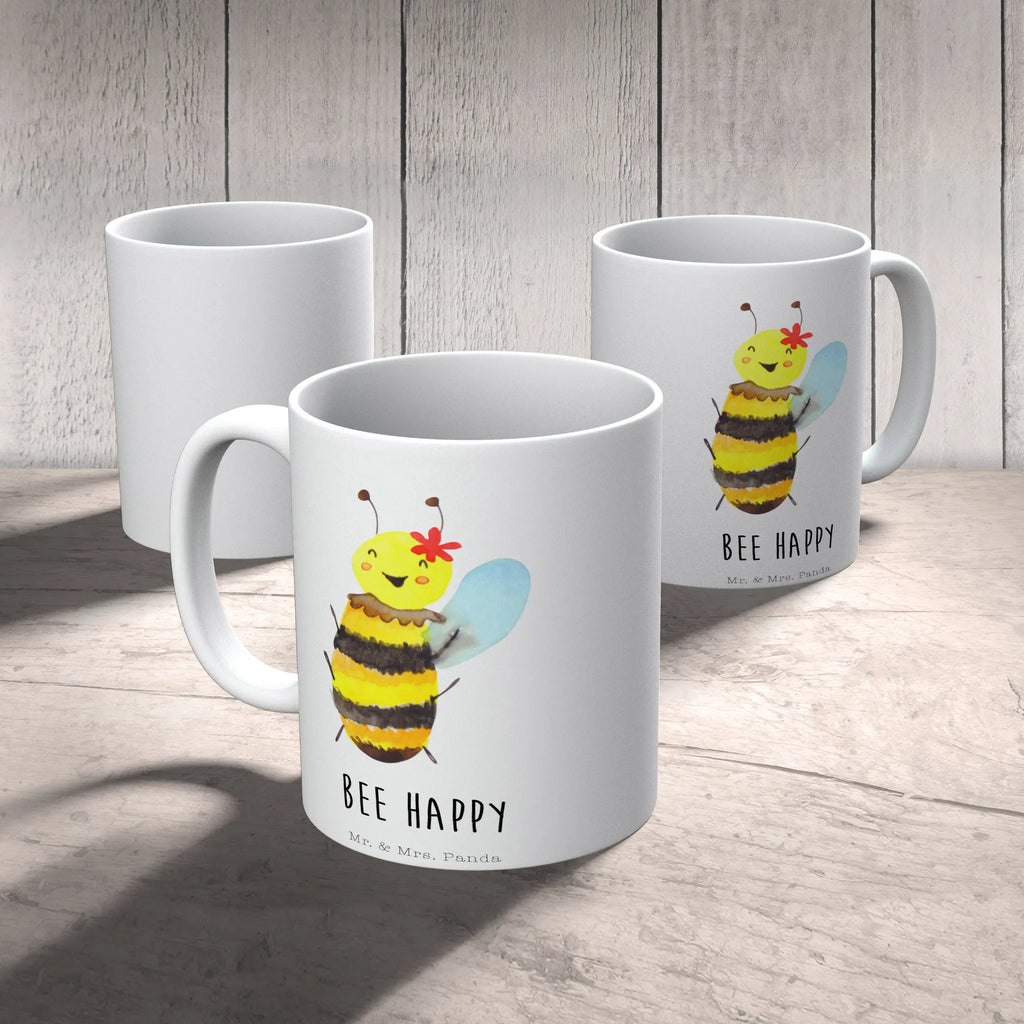 Tasse Biene Happy Porzellantasse, Bürotasse, Tasse, Kaffeetasse, Tasse mit Motiven, Tasse mit Zitaten, Keramiktasse, Geschenktasse, Teetasse, Biene, Wespe, Hummel